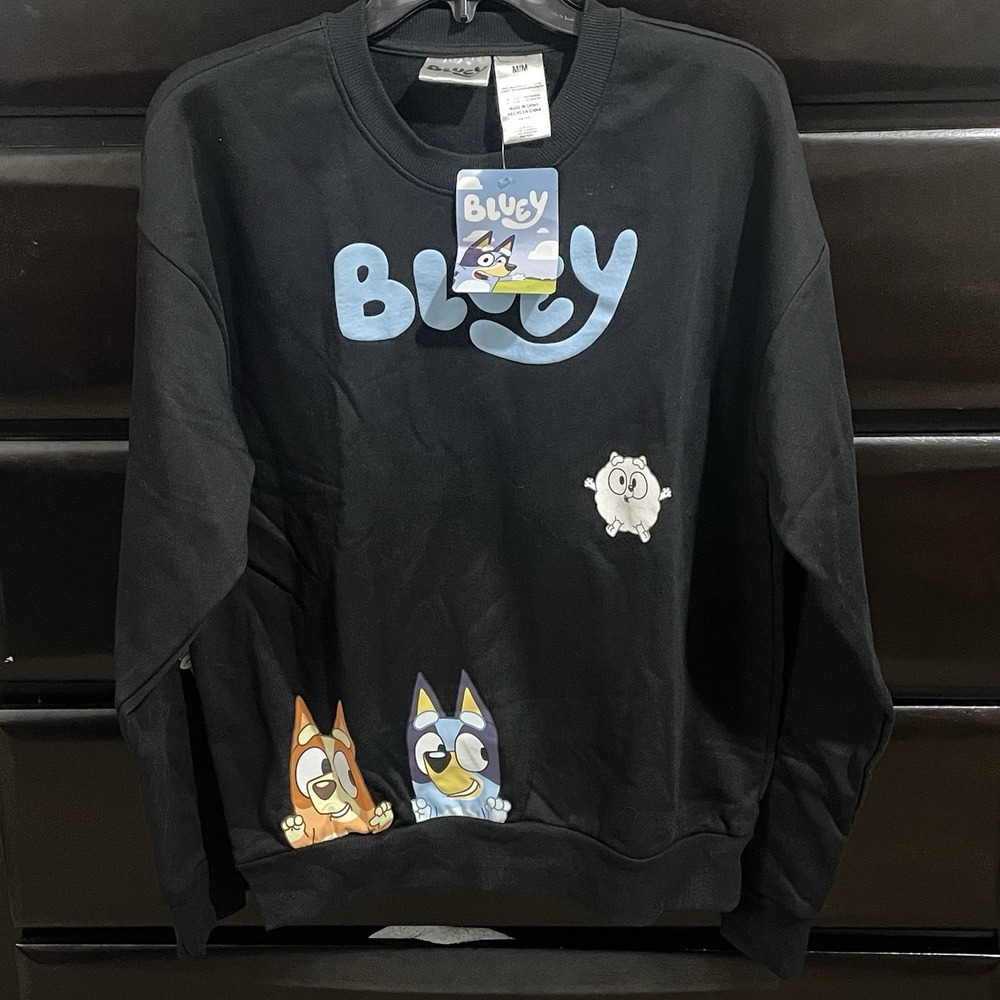 Bluey Sweatshirt Women's Medium Black Crewneck Pullover Characters Unicorn Dog - Picture 5 of 9